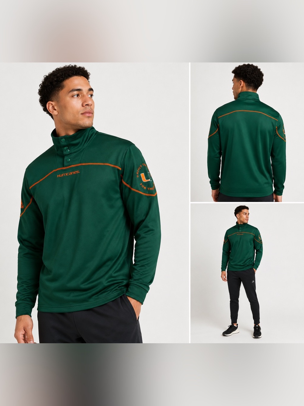 adidas Miami Hurricanes AEROREADY Quarter Snap Pullover Jacket Green Men’s - Picture 7 of 12